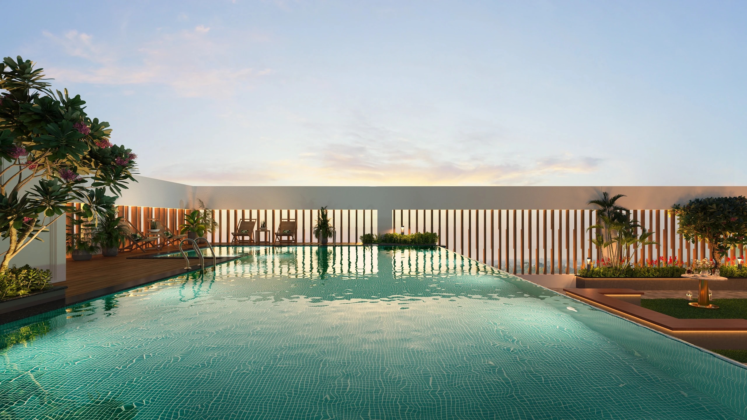 Rooftop infinity pool at Silver Ikon at sunset, Jessore Road, Kolkata